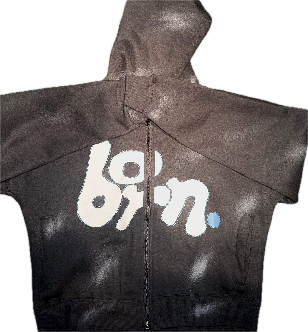 "B8RN" BLACK ZIP-UP HOODIE